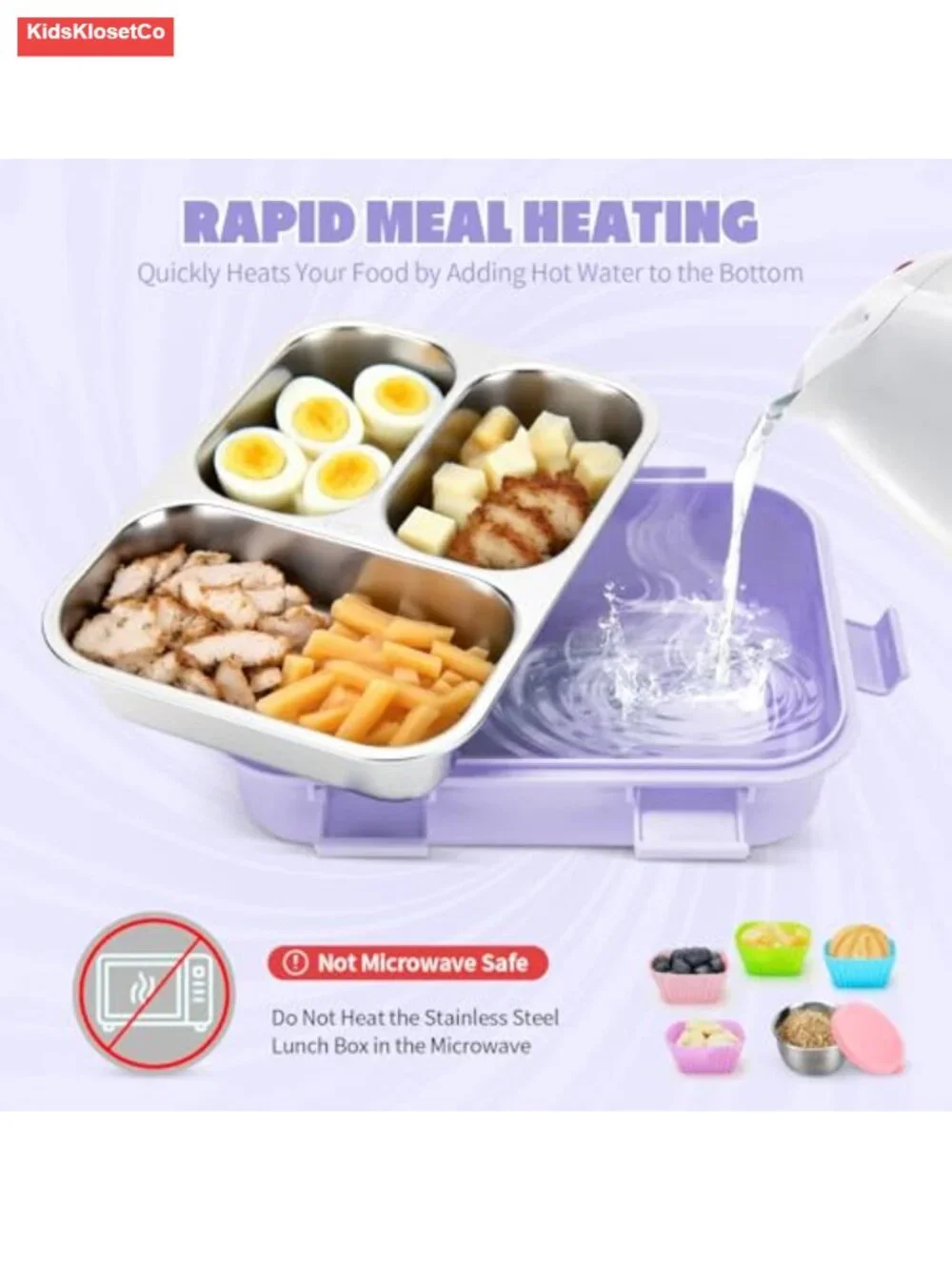 Kids Stainless Steel Lunch Box 3 Compartments Leakproof Metal Bento Set with